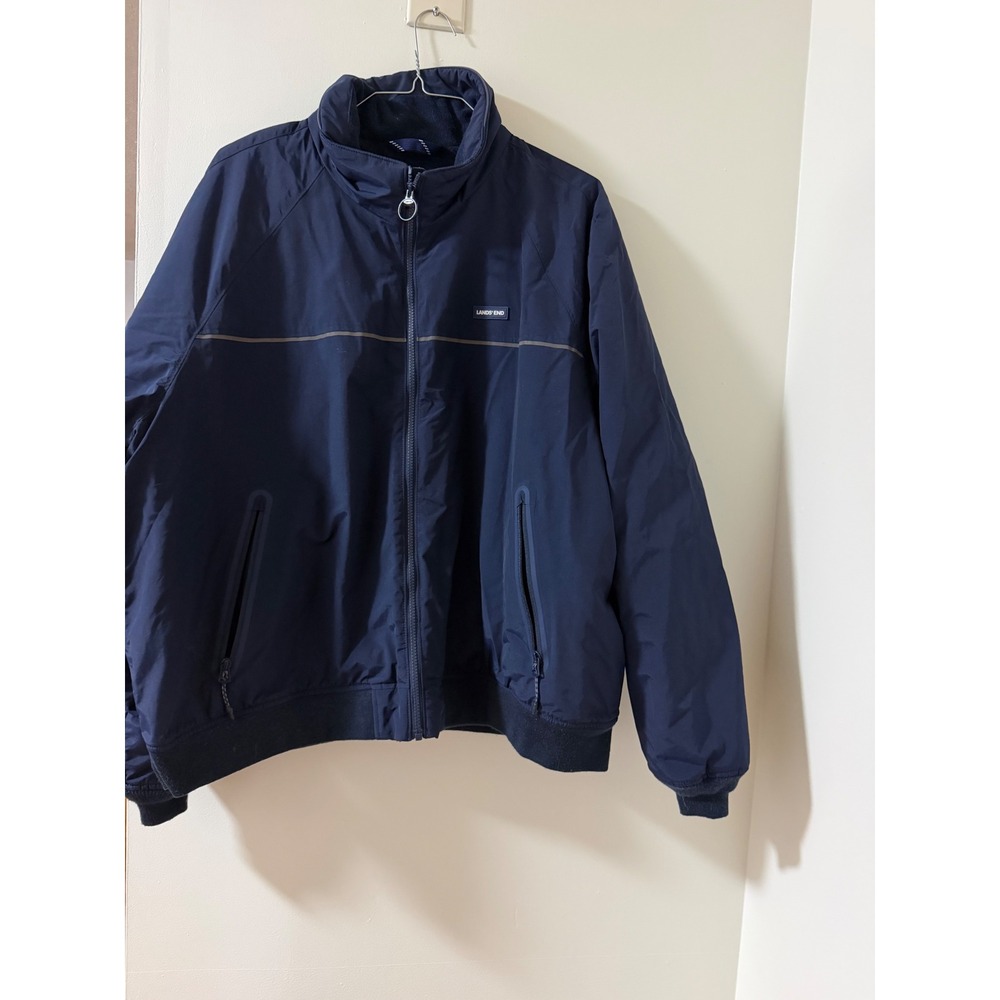 Lands End Squall Jacket Mens XXL Navy Blue Good Fleece Lined Full Zip Bomber